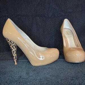 Fendi Logo Camel Platform Pumps